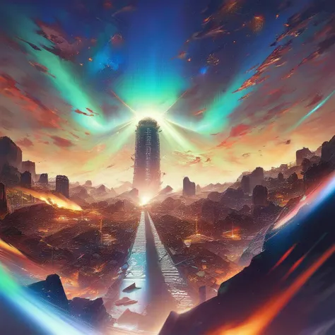 Score_9,score_8_up,score_7_up,aurora,radiation,solo,no humans,foge,ha_ze,motion blur,blurry,city,(from below),dreepy,dark,<lora:Horror_The_Mist:0.8>,Anti-gravity, debris floats up,black hole,fractal art,