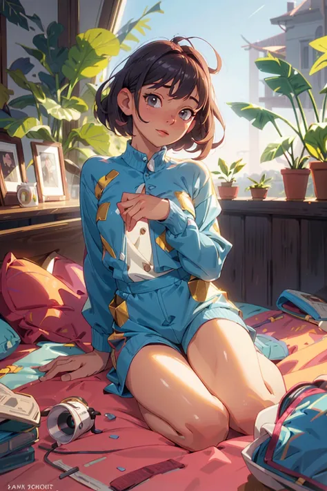CR1.3, nsfw , photo of 21 years old flat girl, fair skin , Lean body Curly hair haircut, 1girl, (One hand behind the head pose kneel down:1.2), (Aquamarine satin Dressy shorts, Magenta sequined Button-up Shirt:1.2), (at a bedroom, cozy, tranquil, personal sanctuary:1.3) , RAW photo, high quality, 35mm photograph, film grain, bokeh, professional, 4k, highly detailed, golden hour, prime lens, manual focus, tripod, polarizer filter, long exposure, high dynamic range (hdr), color grading, depth of field, bracketing, manual settings, filters, composition rules, high-resolution sensor, image stabilization, remote shutter release, lens quality, color depth, calibrated monitor, advanced post-processing <lora:nsfw0.3:0.75> <lora:epiCRealismHelper:0.15> <lora:epiCRealLife:0.3> <lora:more_details:0.5>