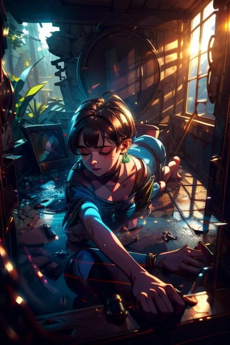 CR1.3, nsfw , photo of 21 years old busty girl, (dark brown skin:1.25)  , Busty body, (Peach Asymmetrical haircut haircut:1.2), 1girl, (Lying down pose tilted position:1.3), Blue ripped Denim skirt, Blue ripped Bolero Jacket, at enchanted forest, mystical, magical, and filled with ancient secrets , RAW photo, high quality, 35mm photograph, film grain, bokeh, professional, 4k, highly detailed, golden hour, prime lens, manual focus, tripod, polarizer filter, long exposure, high dynamic range (hdr), color grading, depth of field, bracketing, manual settings, filters, composition rules, high-resolution sensor, image stabilization, remote shutter release, lens quality, color depth, calibrated monitor, advanced post-processing <lora:nsfw0.2:0.1> <lora:epiCRealismHelper:0.6> <lora:epiCRealLife:0.4> <lora:more_details:0.5>  <lora:epi_noiseoffset2:1> <lora:BokehMecha:0.7> <lora:OverwatchTech-28:0.5> <lora:kung_fu_piggy-09:1>
