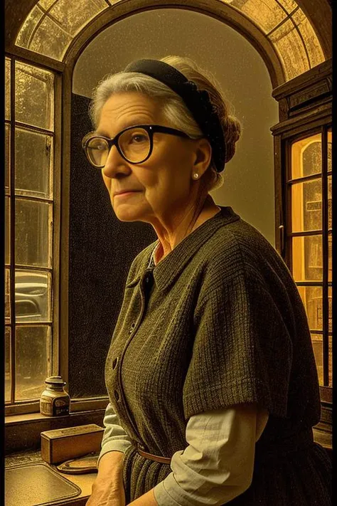 analog style, side view, full body view, (portrait), (((skin details, high detailed skin texture))), (photorealistic), extremely high quality RAW photograph of an old grandmother, looking into a well lit store window at night, dark, parked cars, eighty years old, wearing an old fashioned dress and glasses, grandmother, granny, rim lighting, detailed eyes, by Greg Rutkowski, in the style of art station, (((photo))), (((photograph))),highly detailed, sharp focus, 4k, focus on eyes,bokeh