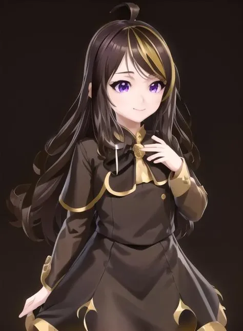 best quality, (masterpiece),(ultra-detailed), (high quality), (high resolution), <lora:kiarafey-10:0.7>,1girl, ahoge, black background, blonde hair, brown hair, kiarafey, long hair, multicolored hair, playstation controller, purple eyes, shirt, simple background, small breasts, solo, streaked hair, upper body