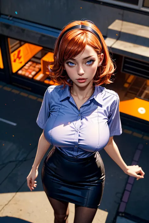 chris、25 years old、Redhead (shortcuts:1.9)、beautiful woman in long shirts and short pants club fashion, dancing in club, gigantic breasts, (cleavage:-1.9)