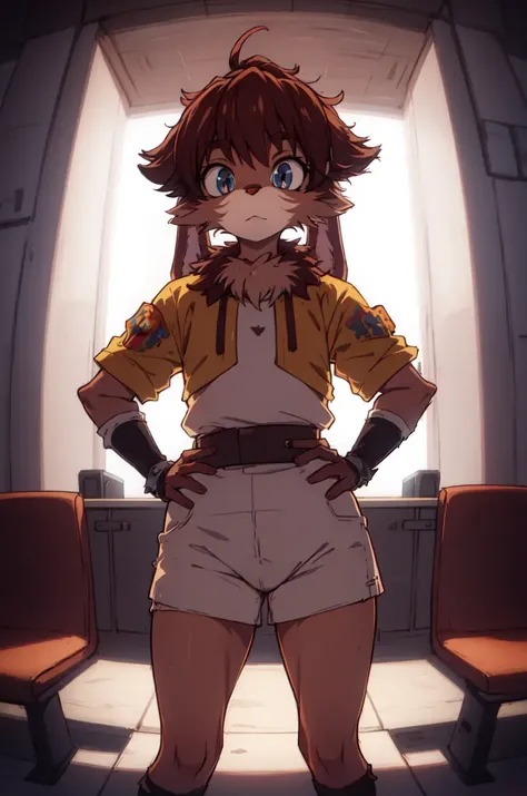 masterpiece, best quality, solo, rabbit, furry, fur, (detailed eyes:0.9), (detailed lighting, depth of field:0.9), long ears, lop rabbit, hands on hips, airport, fisheye, dusk
<lora:LopSW_G4:0.7>