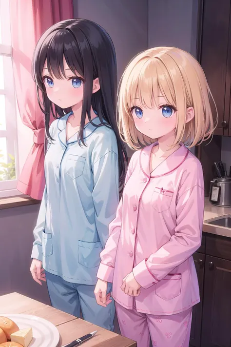 (masterpiece),  (2girls),  pajama