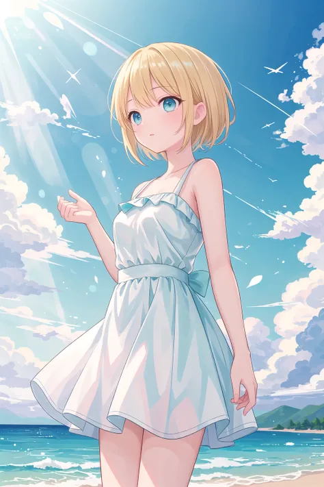 (Anime style: 1.5), (2D Illustration, 8K CG :1.3),(ultra detailed), (perfect anatomy), (masterpiece),(best quality),(high resolution),(Colorful),(solo,,10 ya Icelandic little girl is se underwears)),(blushing),(troubled face),(short blonde hair,bun hair),blue eyes, (flat chest), cowboy shot, Simple background,nsfw