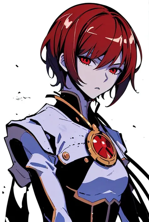 (masterpiece, top quality, best quality, official art:1.2, detailed:1.2)(original design:1.3),(consistent outfit:1.2),1boy, red hair, (short hair:1.3), 1girl,(half body), black assassin outfit, simple background, solo,fantasy, (muscular:0.7), white background,<lora:lcm-lora-sdv1-5 :1> , (<lora:Noblesse:1.5>)