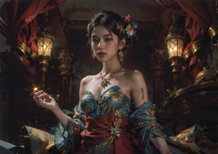 masterpiece, official art, unity 8k wallpaper, ultra detailed, beautiful and aesthetic, best quality, intricate details, portrait of the most beautiful form of chaos, elegant, a brutalist designed, vivid colours, romanticism, by james jean, roby dwi antono, ross tran, francis bacon, michal mraz, adrian ghenie, petra cortright, gerhard richter, takato yamamoto, ashley wood, atmospheric,
posture model, (portrait of a cowboy shot:1), see-through, 1girl, shiny see-through phoenixdress,
(stochastic angle, stochastic pose,stochastic action),tyndall effect, perfect lighting,detailed lighting,dramatic shadows, (glowing),
perfect ratio,very long hair,hime cut,luxury, jewelry,ornate, necklace, earrings, bracelet, hairpin,embroidery, (shiny see-through Maroon top, pink skirt:1),
(Around floating colorful fire:1)the most beautiful form of chaos,
<lora:DiamonAI-000009:0.3> <lora:epi_noiseoffset2:0.7> <lora:tangbohu-detailmaker_v2.5:0.7> <lora:tangbohu_saturation_v1.0:1> <lora:phoenixdressV.2-0000010:0.8>