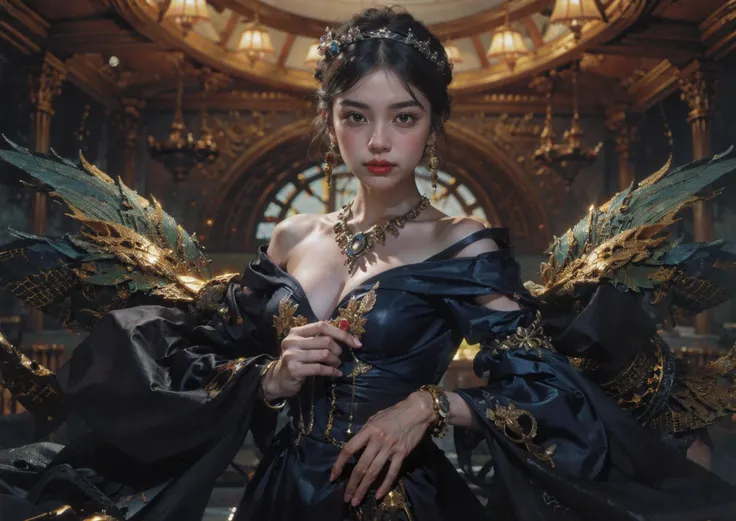masterpiece, official art, unity 8k wallpaper, ultra detailed, beautiful and aesthetic, best quality, intricate details, portrait of the most beautiful form of chaos, elegant, a brutalist designed, vivid colours, romanticism, by james jean, roby dwi antono, ross tran, francis bacon, michal mraz, adrian ghenie, petra cortright, gerhard richter, takato yamamoto, ashley wood, atmospheric,
posture model, (portrait of a cowboy shot:1), see-through, 1girl, shiny see-through phoenixdress,
(stochastic angle, stochastic pose,stochastic action),tyndall effect, perfect lighting,detailed lighting,dramatic shadows, (glowing),
perfect ratio,very long hair,hime cut,luxury, jewelry,ornate, necklace, earrings, bracelet, hairpin,embroidery, (shiny see-through dress:1),
(Around floating colorful sparkles:1)the most beautiful form of chaos,
<lora:DiamonAI-000009:0.3> <lora:epi_noiseoffset2:0.7> <lora:tangbohu-detailmaker_v2.5:0.7> <lora:tangbohu_saturation_v1.0:1> <lora:phoenixdressV.2-0000010:0.8>
