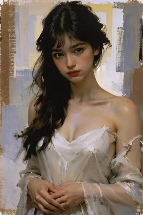 ((low-key, dim lighting, soft lighting):1.4), enchanting and elegant, atmospheric depth, exquisite technique, natural performance, harmonious composition, creative refinement, eye-catching juxtaposition,
Girl, long hair bangs, oil painting, Impressionist,
Sad, depressed,