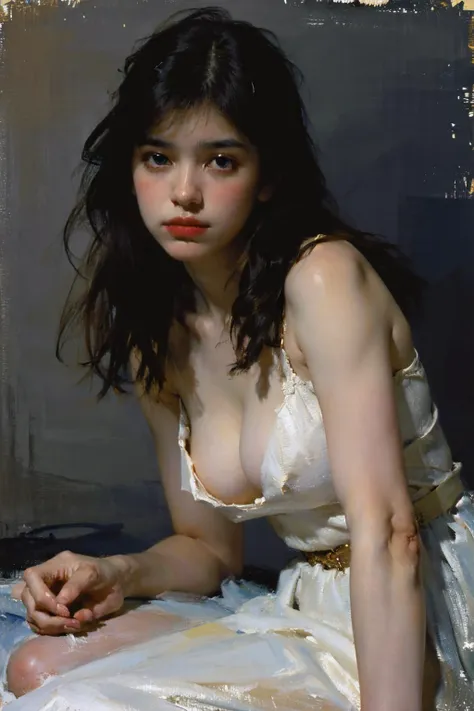 ((low-key, dim lighting, soft lighting):1.4), enchanting and elegant, atmospheric depth, exquisite technique, natural performance, harmonious composition, creative refinement, eye-catching juxtaposition,
Girl, long hair bangs, oil painting, Impressionist,
Sad, depressed,