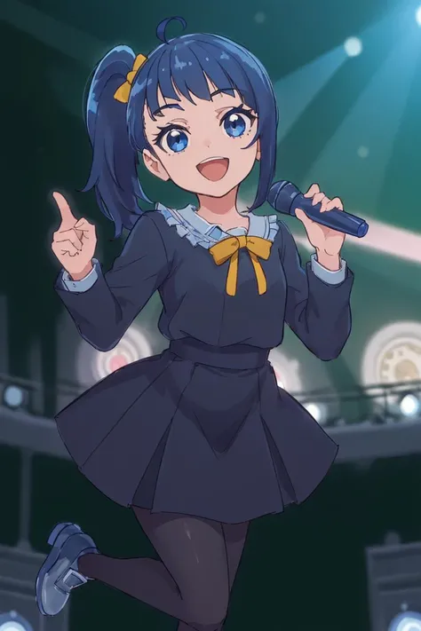 (best quality:1.4), (masterpiece:1.4), (highres:1.2), (extremely detailed:1.2),1girl,smile, looking at viewer,solo, side ponytail, stage, spotlight, singing, <lora:Precure Sora:0.4>