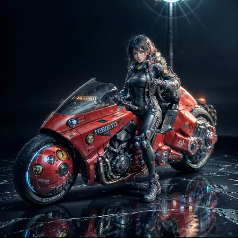 ((Best quality)), ((masterpiece)), (highly detailed:1.3), 3D, beautiful cyberpunk women with thick voluminous hair riding akirabike,HDR (High Dynamic Range),Ray Tracing,NVIDIA RTX,Super-Resolution,Unreal 5,Subsurface scattering,PBR Texturing,Post-processing,Anisotropic Filtering,Depth-of-field,Maximum clarity and sharpness,Multi-layered textures,Albedo and Specular maps,Surface shading,Accurate simulation of light-material interaction,Perfect proportions,Octane Render,Two-tone lighting,Low ISO,White balance,Rule of thirds,Wide aperature,8K RAW,Efficient Sub-Pixel,sub-pixel convolution,luminescent particles, <lora:akirabikev0.2:0.8>