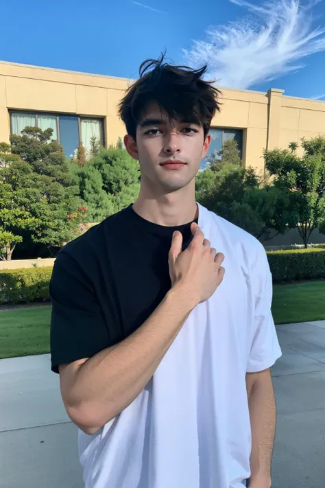 a handsome wearing black shirt, upper body, outdoor,, 23yo, caucasian, <lora:darelljones:0.8>, darelljones, ultra realistic, highres, solo, (masterpiece,best quality:1.5)