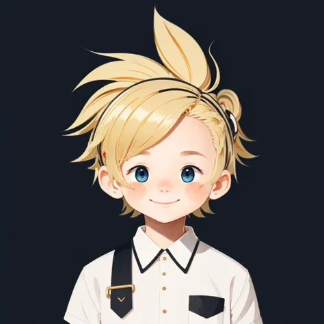 (masterpiece, high quality, ultra detailed), simple, 1guy, blonde hair, blue eyes, white shirt, slight smile, flat avatar <lora:flat:1>