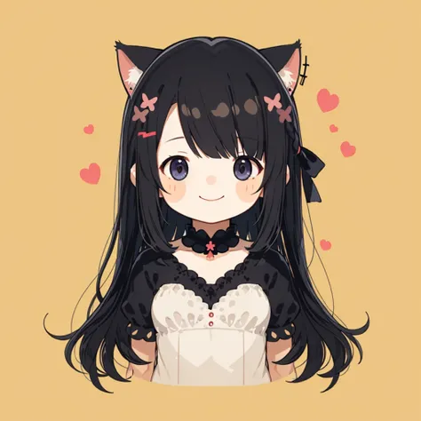flat avatar, pink theme, 1girl, solo, cute, smile, hair ornament, upper_body, simple background, long hair, cat ears, jewelry, negligee, <lora:flat:1>