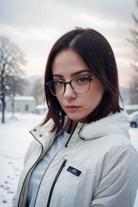 <lora:more_details:0.3> solo, very detailed, detailed face, agathe_auproux with glasses, picture of a beautiful 30yo woman, intricate view, ray tracing, wearing white fluffy jacket with black pattern, outside, in the snow, 4k, raytracing , ultra hd, upper body, medium shot,sfw