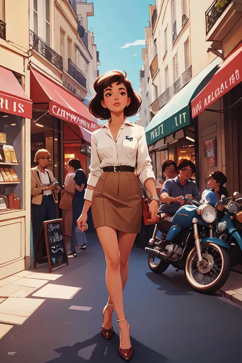 1girl coffee detailed 1980s fashion paris,8k, Darwyn Cooke, <lora:GoodHands-beta2:1>, scenery