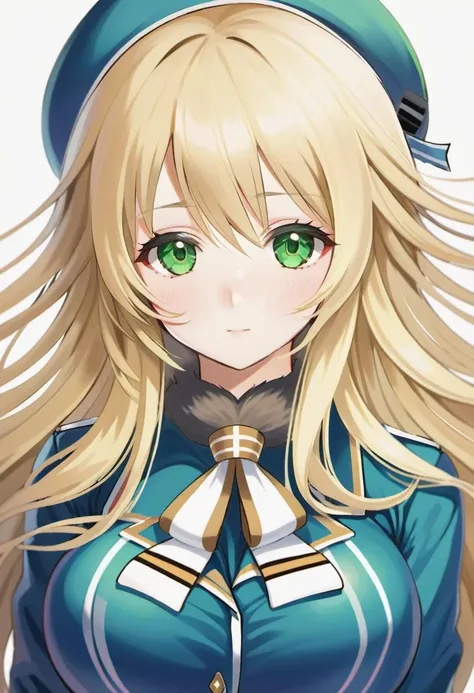 portrait of atago (kancolle), blonde hair, green eyes, beret <lora:atago_xl:0.7>
