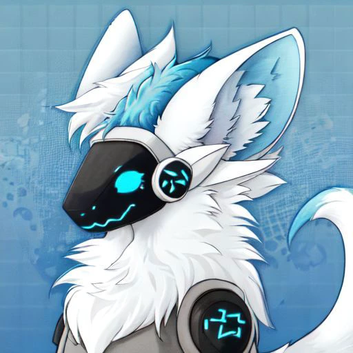 Character: Protogen ( Furry Specie ) with White Total Part skin, Eyes Visor Cyan, Ears Inside Total part Cyan and blue liters
Clear Visor Face/ Eye 
Fluffy Tail
Tail White
Total part White
Full Body