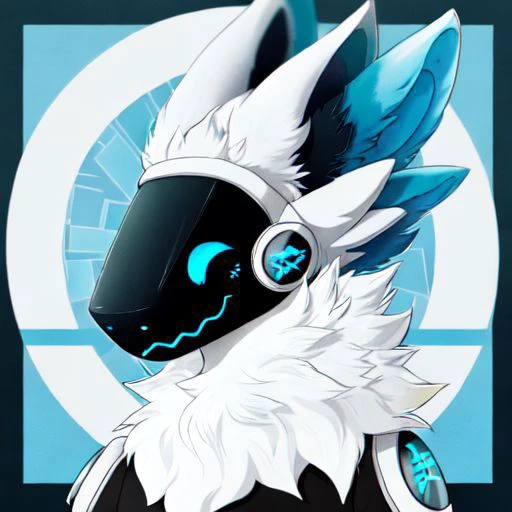 Character: Protogen ( Furry Specie ) with White Total Part skin, Eyes Visor Cyan, Ears Inside Total part Cyan and blue liters
Clear Visor Face/ Eye 
Fluffy Tail
Tail White
Total part White
Full Body