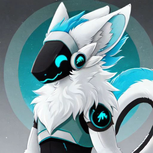 Character: Protogen ( Furry Specie ) with White Total Part skin, Eyes Visor Cyan, Ears Inside Total part Cyan and blue liters
Clear Visor Face/ Eye 
Fluffy Tail
Tail White
Total part White
Full Body