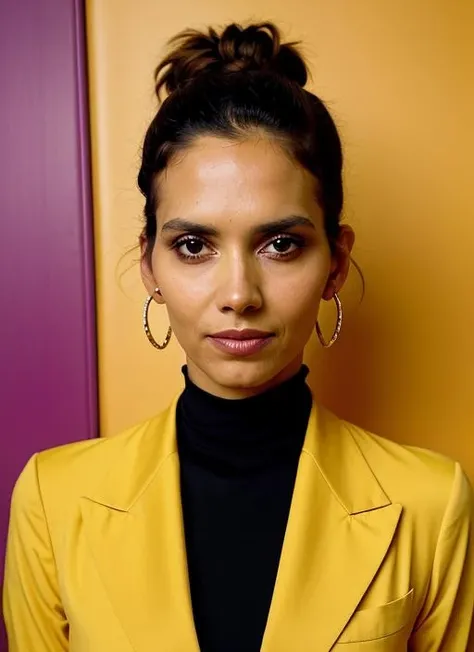 close up portrait of sks woman , by Flora Borsi, style by Flora Borsi, bold, bright colours, ((Flora Borsi)), by William Eggleston, <lora:lora-small-halle-berry-v1:1>