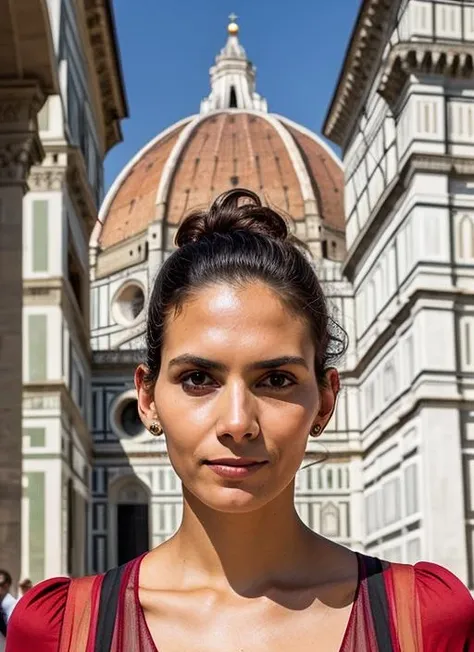 portrait of sks woman in Florence, at the Duomo di Firenze, by Flora Borsi, style by Flora Borsi, bold, bright colours, ((Flora Borsi)), by Guy Bourdin, <lora:lora-small-halle-berry-v1:1>