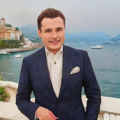 <lora:eugenePonasenkovLora_evgponasenk:1> smiling, ((happy)), suit, italy, sea, standing