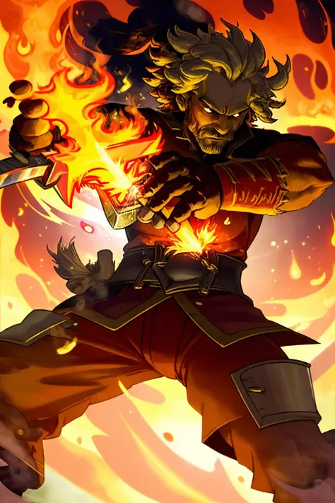 <lora:Edw4rds:1>,best quality,fire,flames,explosion,man holding a sword,holding a fireball,