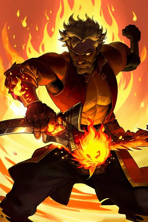 <lora:Edw4rds:1>,best quality,fire,flames,explosion,man holding a sword,holding a fireball,