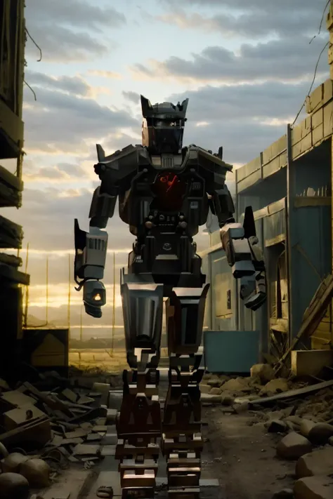 (masterpiece, best quality:1.2), anamorphic cinematography, shot on arri alexa mini, harsh light, arid, earthy tones, leading lines, desolation, anamorphic flare, lens distortion, denis villeneuve style, post-apocalyptic, night time, darkness,
 <lora:Captain_Power_Style:1>, cptpower, biodread, blastarr, metal tankrobot,