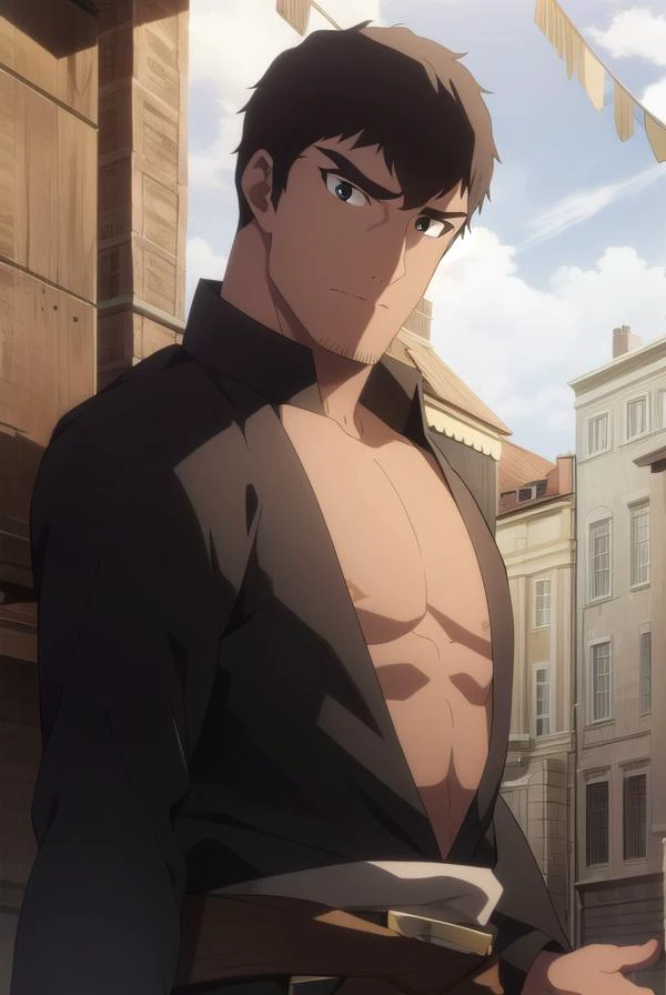 davion, <lora:davionv2-lora-nochekaiser:1>,
davion, short hair, black hair, dark skin, (black eyes:1.5), dark-skinned male,
BREAK nude, muscular, scar, pectorals, muscular male, bara, large pectorals, topless male, scar on chest,
BREAK looking at viewer,
BREAK outdoors,
BREAK <lyco:GoodHands-beta2:1>, (masterpiece:1.2), best quality, high resolution, unity 8k wallpaper, (illustration:0.8), (beautiful detailed eyes:1.6), extremely detailed face, perfect lighting, extremely detailed CG, (perfect hands, perfect anatomy),