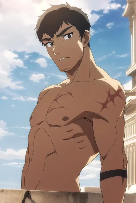 davion, <lora:davionv2-lora-nochekaiser:1>,
davion, short hair, black hair, dark skin, (black eyes:1.5), dark-skinned male,
BREAK nude, muscular, scar, pectorals, muscular male, bara, large pectorals, topless male, scar on chest,
BREAK looking at viewer,
BREAK outdoors,
BREAK <lyco:GoodHands-beta2:1>, (masterpiece:1.2), best quality, high resolution, unity 8k wallpaper, (illustration:0.8), (beautiful detailed eyes:1.6), extremely detailed face, perfect lighting, extremely detailed CG, (perfect hands, perfect anatomy),