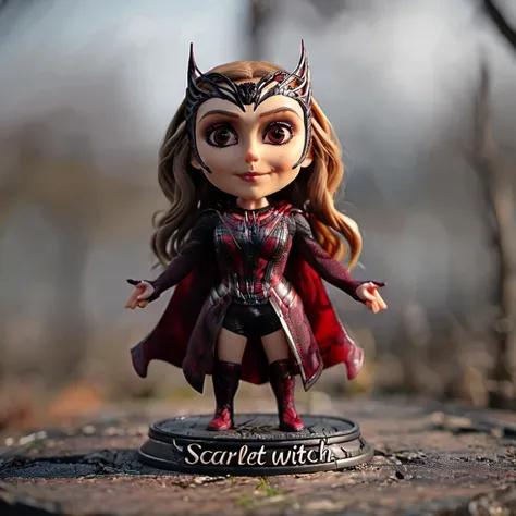 <lora:Cute_Collectible:1>,35mm photograph,film,bokeh,professional,4k,highly detailed,"Scarlet Witch" written,<lora:Scarlet_Witch_XL:0.8>, scarlet witch,