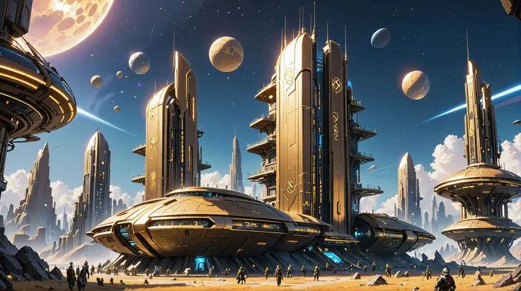 polished gold, lively scifi settlement at the end of the multiverse<lora:EnvyTempleOfRaXL01:1><lora:EnvyBetterHiresFixXL01:0:hr=1>