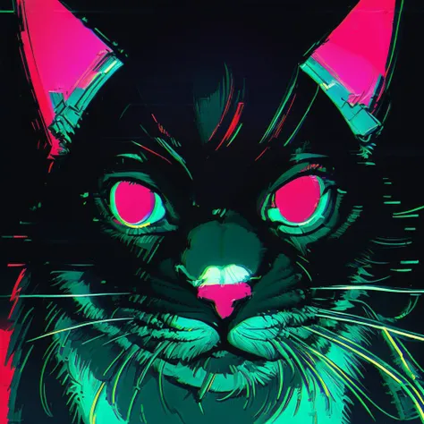 cat portrait, cyberpunk, black background, detailed, neon colors, hight quality, glitch, electronic parts,
noise, film grain, spotlight, neon eyes, trip colors, briliant colors, abstraction.
<lora:coocolor:1>
<lora:DarkLighting:0.2>