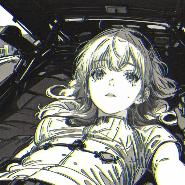 1girl, beautiful, solo, (top down:1.5), (closeup1.5), lying in car