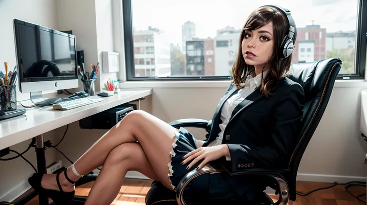 gamer girl sitting down,<lora:shoe:1>, insane detail, advntr, OverallDetail