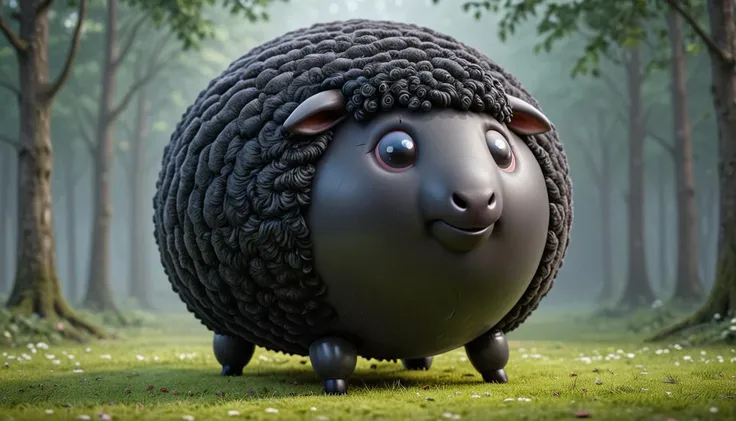 3d render of a large inflated sphrml spherical rubber fat goth black sheep, goth makup, a fantasy forest<lora:spherimal:1><lora:inflatablerubber:1>