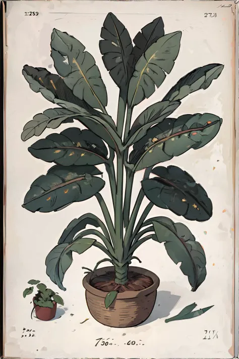 <lora:vanillabotanical:0.8>, botanicart, Rubber Plant, old paper || masterpiece, perfect quality, sharp focus, shallow depth of field, 8k