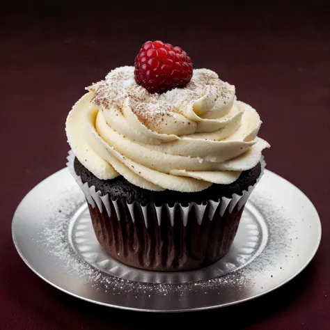 <lora:Botanic:0.8> botanicart cupcake, cream, powdered sugar, rasberry, on a silver plate, tasty, delicious, HD high quality, best quality, high res, masterpiece, <lora:yummyfood:0.8> yummyfood