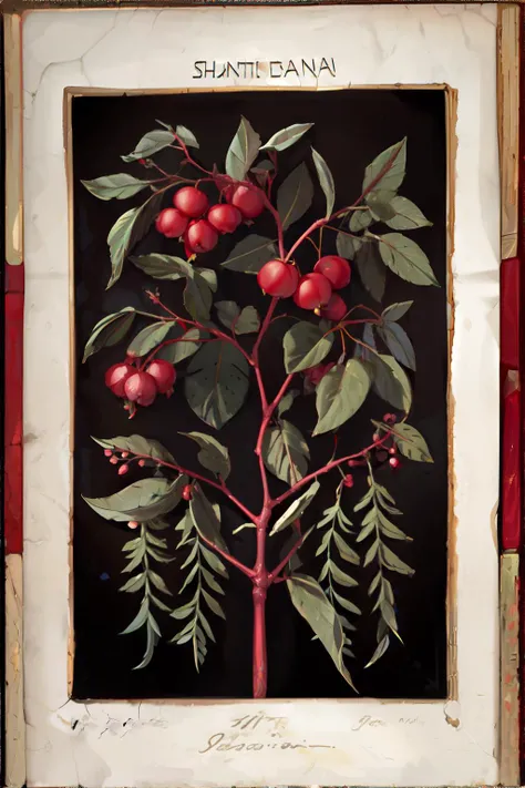 <lora:vanillabotanical:0.8>, botanicart, Schisandra, old paper || masterpiece, perfect quality, sharp focus, shallow depth of field, 8k