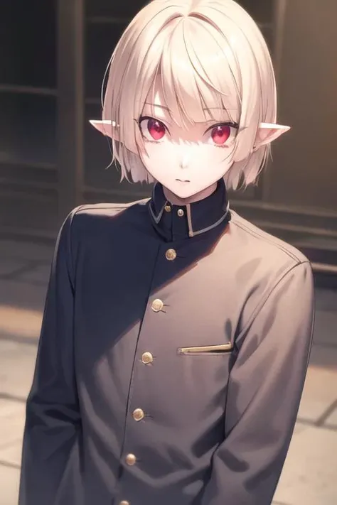 masterpiece, best quality, high quality, 1boy, solo, male focus, looking at viewer, upper body, <lora:gasper_vladi:0.84>, gasper_vladi, pointy ears, blonde hair, red eyes, realistic, gakuran