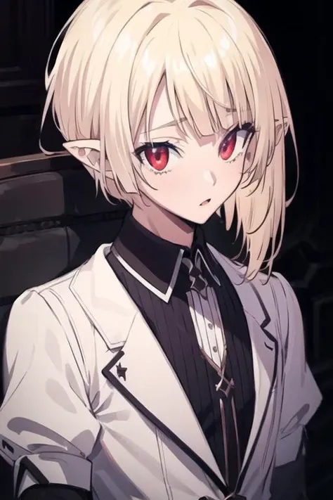 masterpiece, best quality, high quality, 1boy, solo, male focus, looking at viewer, upper body, <lora:gasper_vladi:0.84>, gasper_vladi, pointy ears, blonde hair, red eyes, ,