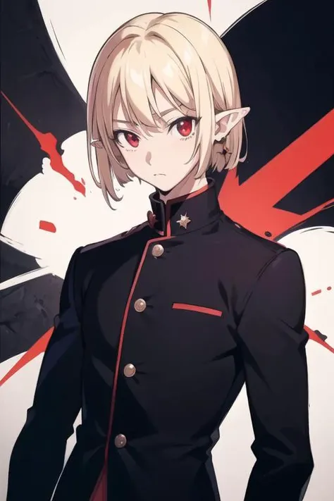 masterpiece, best quality, high quality, 1boy, solo, male focus, looking at viewer, upper body, <lora:gasper_vladi:0.60>, gasper_vladi, pointy ears, blonde hair, red eyes, , gakuran