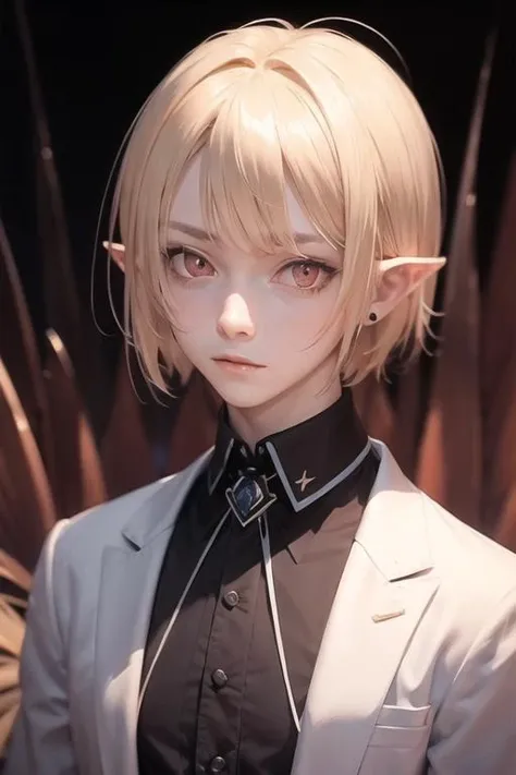 masterpiece, best quality, high quality, 1boy, solo, male focus, looking at viewer, upper body, <lora:gasper_vladi:0.60>, gasper_vladi, pointy ears, blonde hair, red eyes, ,