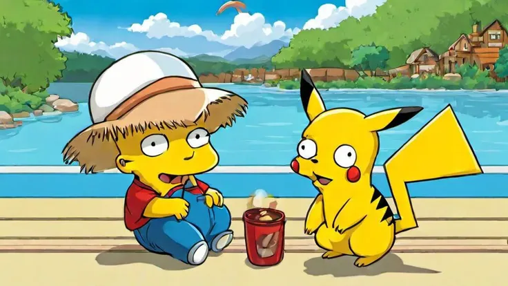 A cute Pikachu is playing with friends, simpstyle <lora:SDXL-simpstyle-Lora:1>, Very detailed, clean, high quality, sharp image