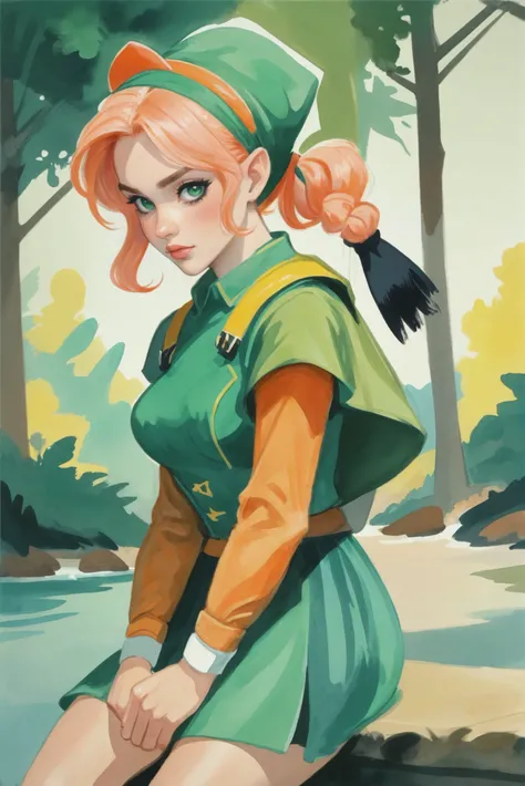 rough film noir anime watercolor digital painting, professional pigments, 1girl, woman, elf fighter, sexy armor, bombshell hair, forest green and peach hair, twintails, slim, atheletic figure, narrow waist, medium breasts, caucasian, Deep Sea<lora:EnvyStarlightAnimeWatercolor03:1.25>