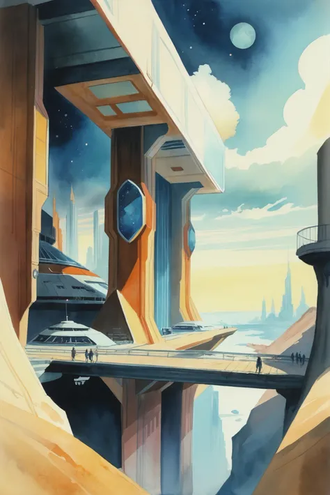 rough scifi watercolor, timeless scifi sky city at the beginning of the universe<lora:EnvyStarlightAnimeWatercolor03:1.25>