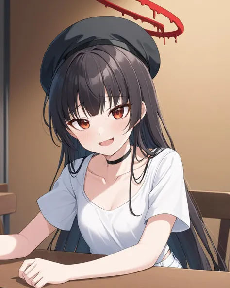 tsurugi \(blue archive\), black_choker, halo, white_shirt, collarbone, short_shorts, 1girl, black_headwear, short_sleeves, beret, open_mouth, solo_focus, small_breasts, smile, sidelocks, faceless_female, white_shorts, table
<lora:tsurugi_(blue_archive)_image724_2023-11-28:1>halo. gorgeous,key visual, vibrant, studio anime,award-winning, professional, highly detailed,high budget, cinemascope